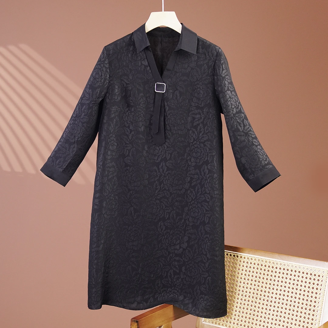 【凝香】100%桑蚕丝冠乐绉女装连衣裙气质轻奢复古显瘦时尚 1268