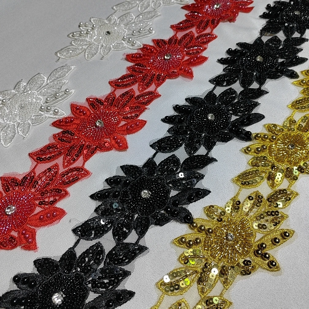 新款小米珠刺绣布贴3D亮片立体花网纱刺绣妈妈装礼服旗袍装饰
