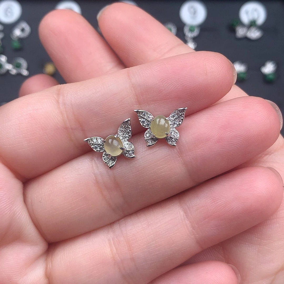 翡翠银S925镶嵌耳饰