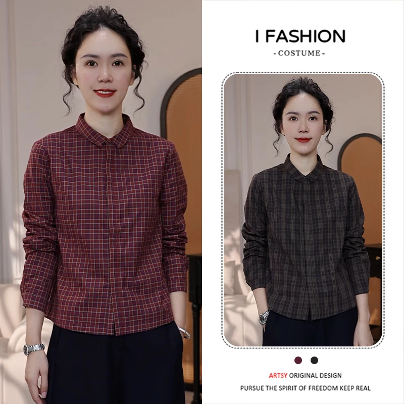 巨好看的复古格纹长袖衬衫女款2025新款爆款冬季加绒保暖洋气小衫