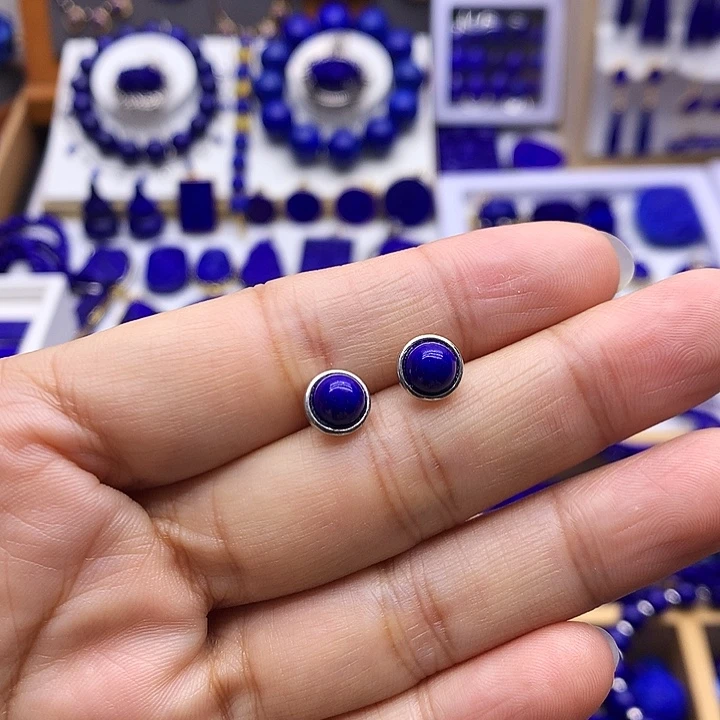 青金石银S925镶嵌耳钉