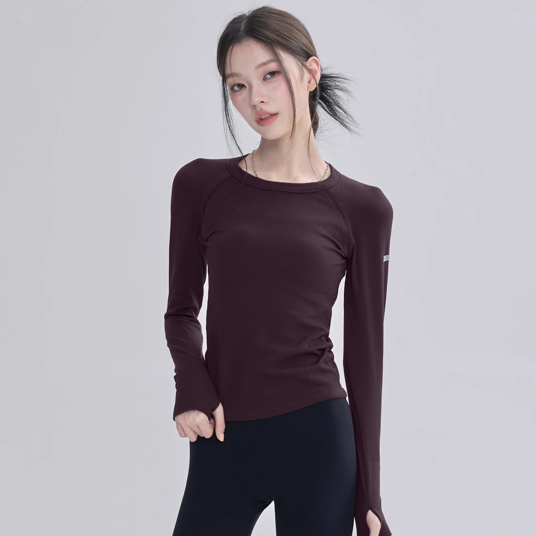 速干瑜伽服修身健身房跑步运动上衣女普拉提训练琥珀琉璃长袖T恤