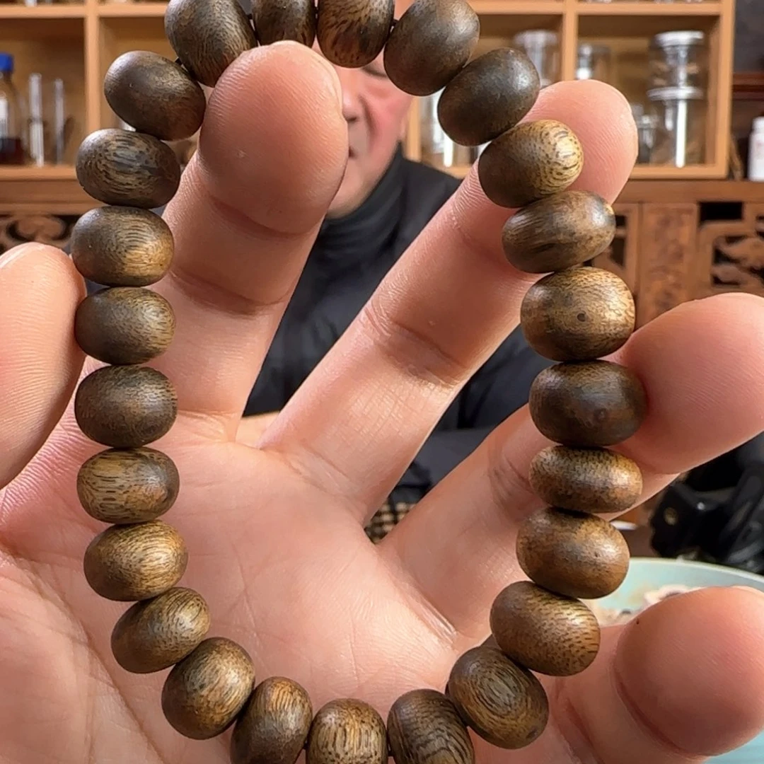 沉香手串奇楠一代苗金沙叶算盘珠1.0