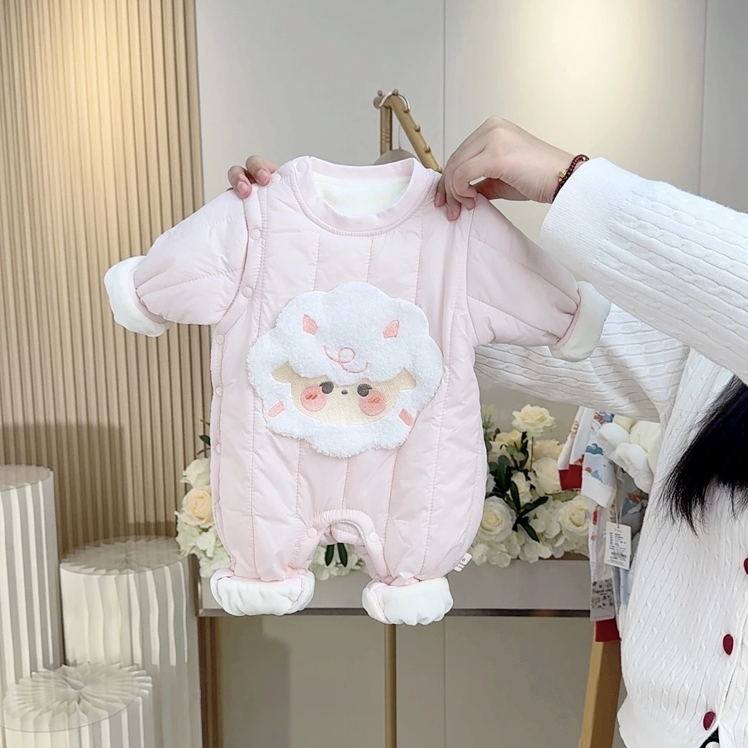 婴儿衣服秋冬装夹棉五防面料加厚加绒哈衣新生儿宝宝外出哈衣