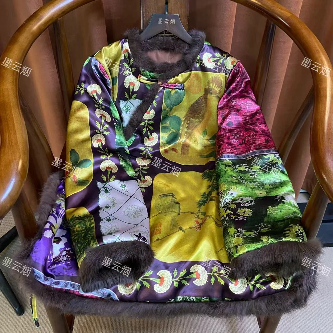 【春熙】新中式紫色加棉侧开系绳长袖常规厚款宽松型秋冬国潮圆领