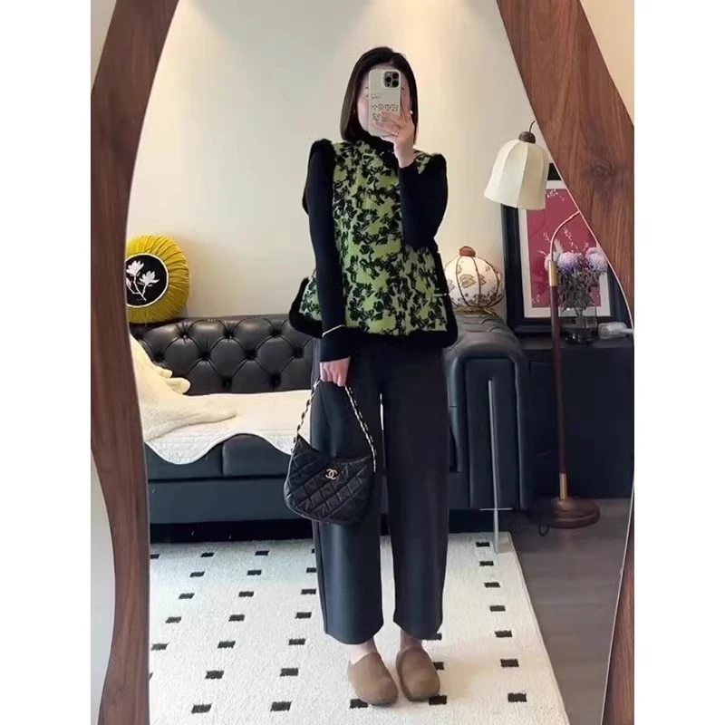 新中式别致加厚马甲2024年冬季新款超好看保暖复古国风印花上衣女