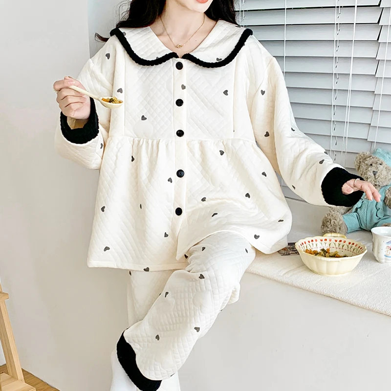 孕妇睡衣女款春秋季加厚待产月子服新款秋冬天夹层空气棉哺乳套装