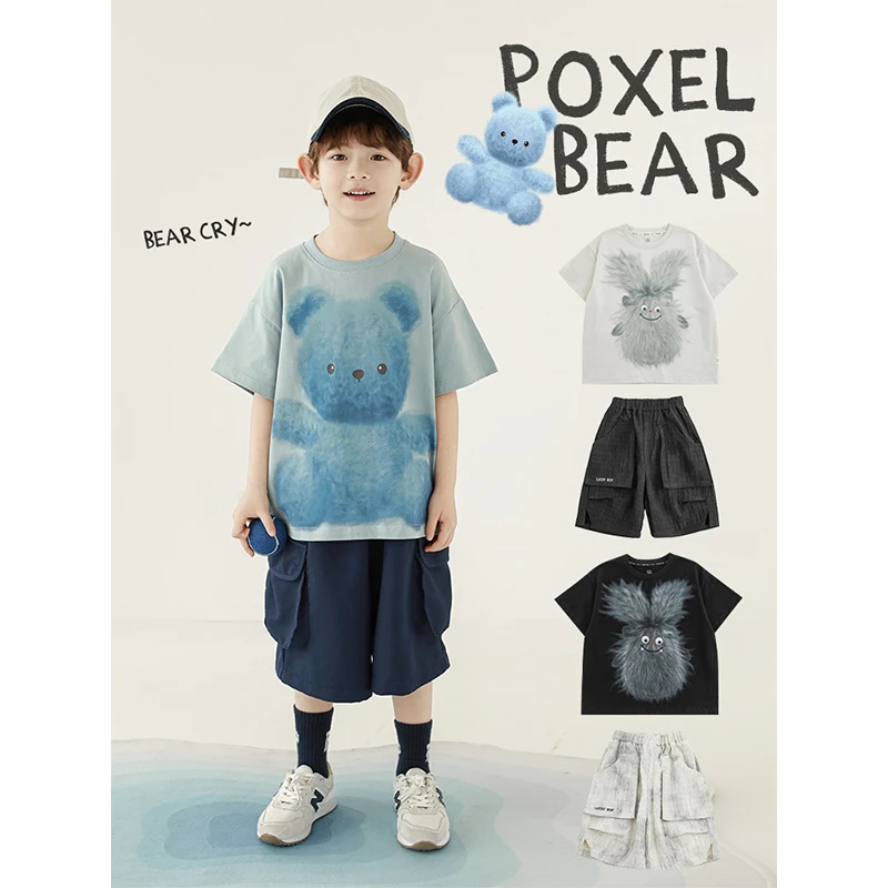 YOEHYAUL/幼悠夏季【轻薄休闲】酷boy时尚数码直喷工装短裤N6190