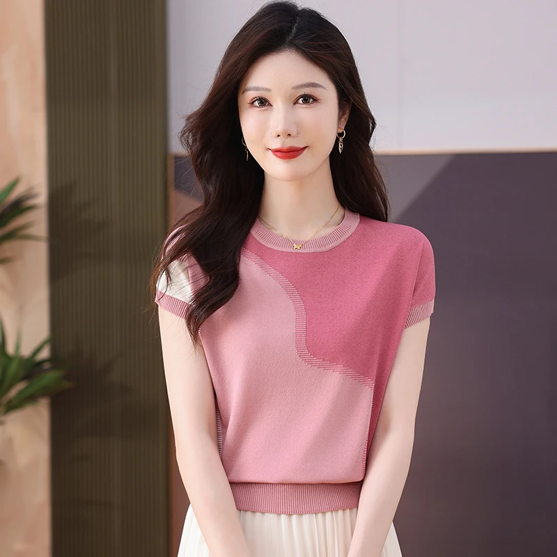 2025新款夏季女装圆领显瘦气质洋气时尚百搭薄款宽松9225