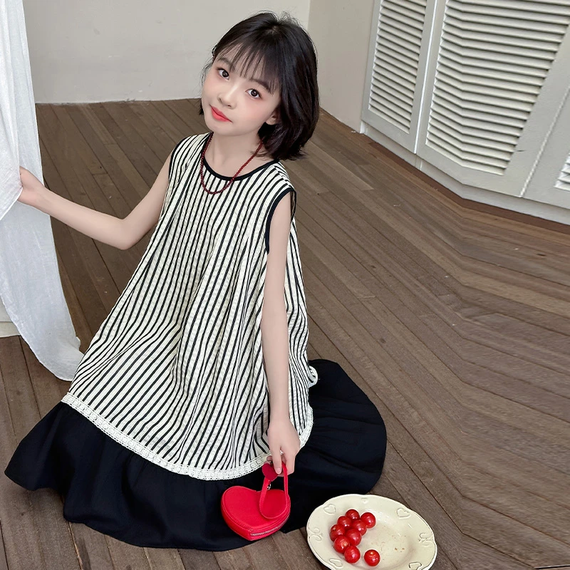 儿童2025年夏装大女童装裙子夏季背心吊带连衣裙宽松显瘦款花苞裙