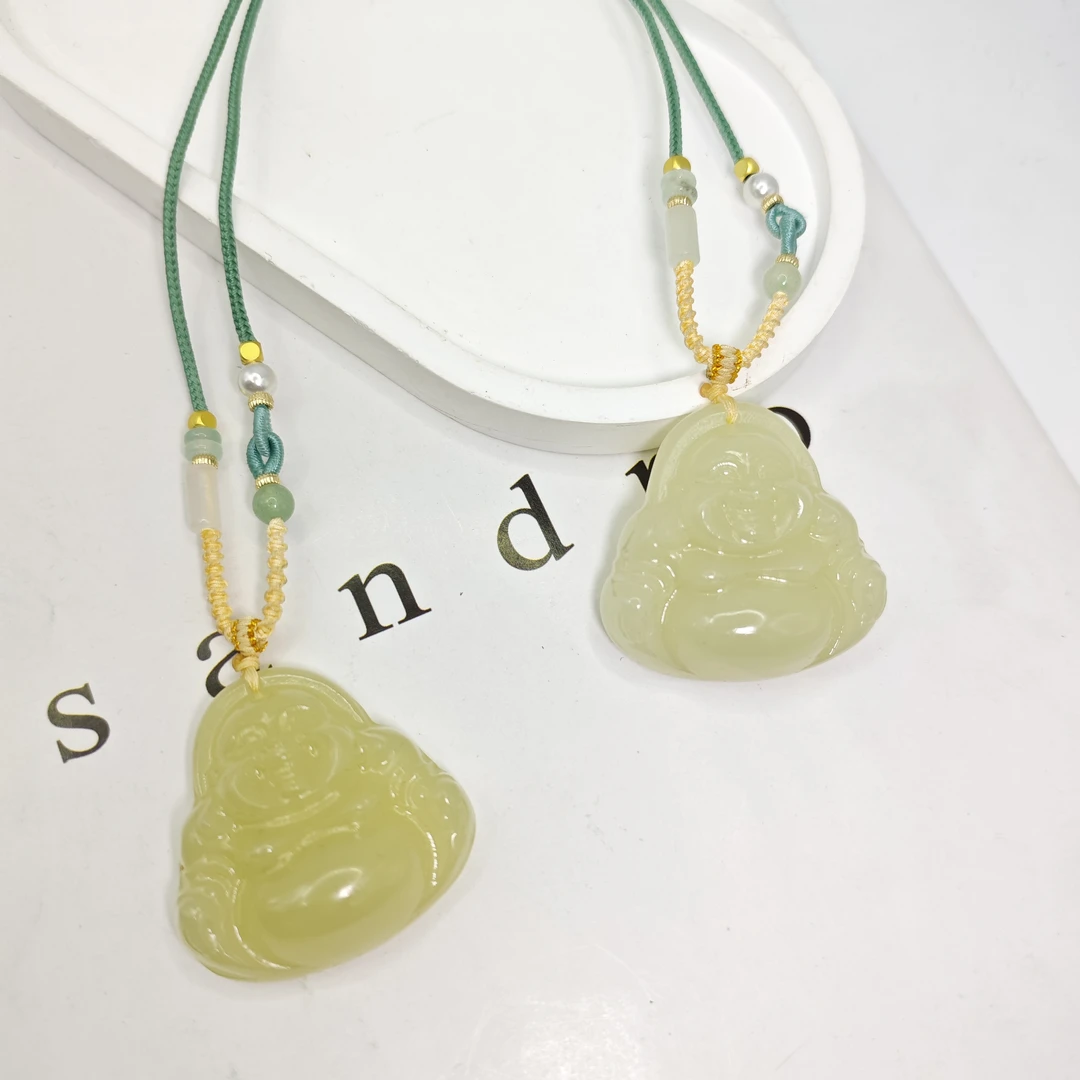 天然玉石 立体深湖水弥勒佛吊坠 QT146多样性发货拍一发一