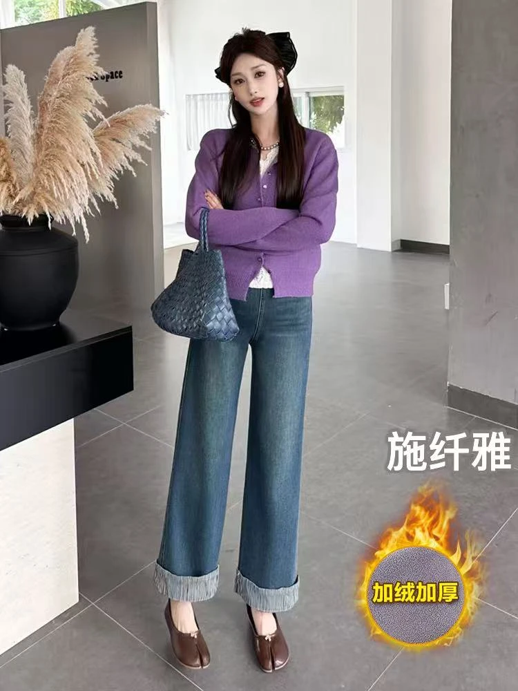 秋冬加绒孕妇裤牛仔加绒直筒裤厚款牛仔裤百搭休闲直筒显瘦