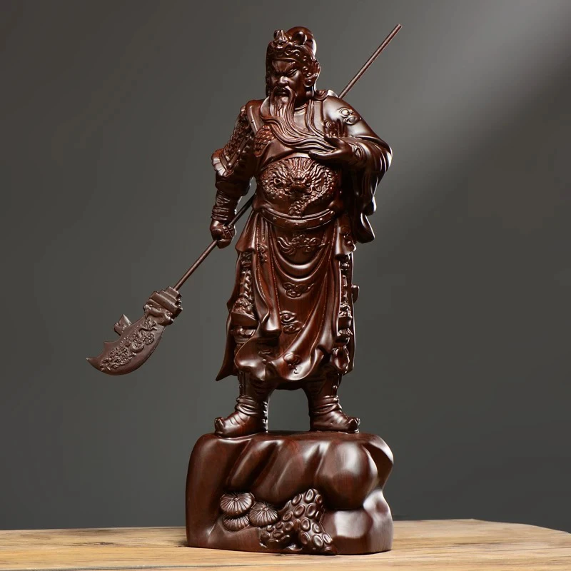 黑檀木雕刻提刀关公摆件实木制武财神关羽关帝圣君佛像客厅装饰品