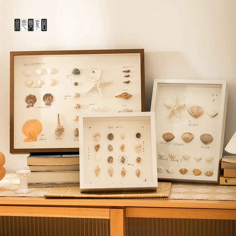 朵思曼中空立体干花相框DIY贝壳海螺装饰画框厂家灯光画中空5蝴蝶