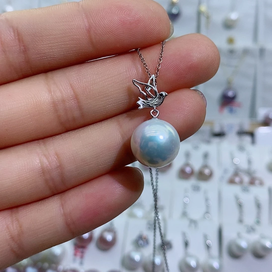 淡水珍珠银S925镶嵌吊坠(赠链)