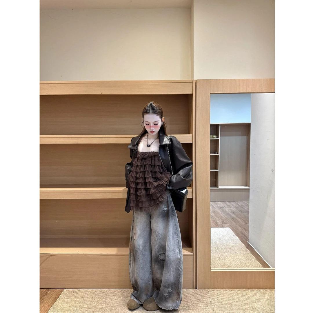 韩系氛围感一字肩抹胸显瘦超好看绝美气质上衣配高腰休闲裤子套装