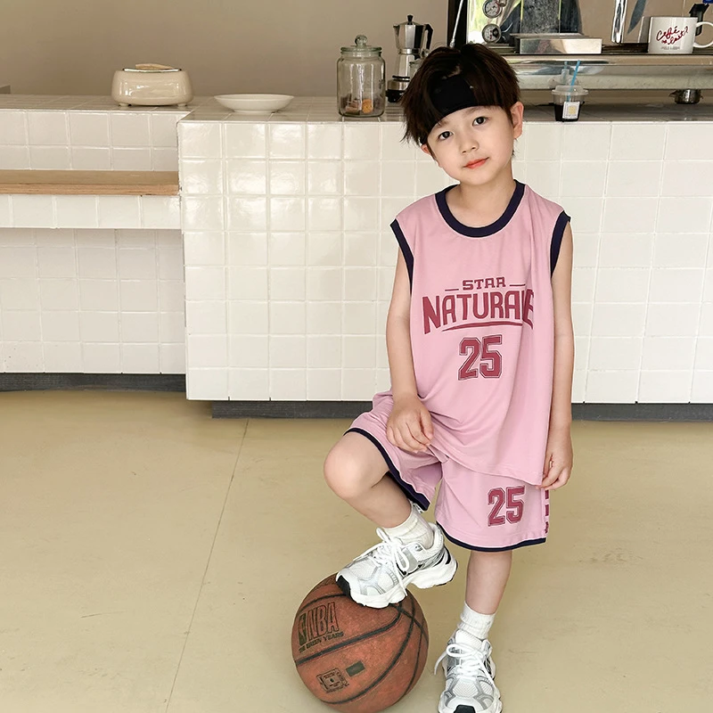 韩版中性男夏季运动背心女童运动套装童装休闲女