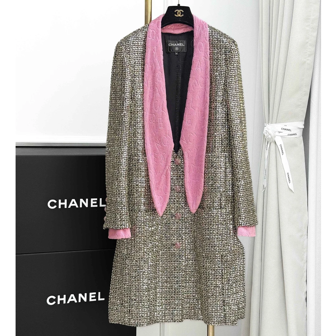 99新 Chanel/香奈儿 38码 银色拼粉色 长袖 长款 外