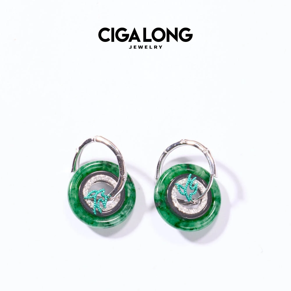 CIGALONGCIGALONG PT950翡翠燕子耳环4205