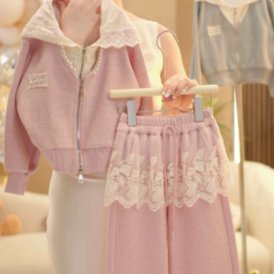 5女童套装儿童春秋新款洋气两件套韩版蕾丝花边假两件潮