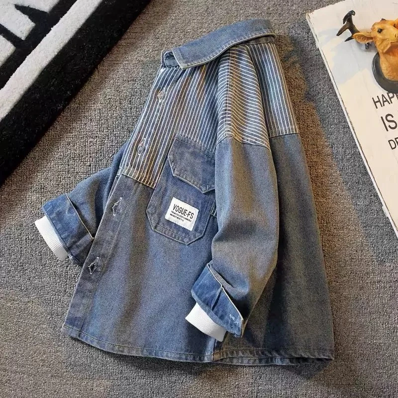 男童牛仔衫2025新款儿童炸街薄款翻领男童儿童森系服装
