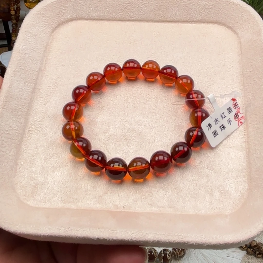 琥珀未镶嵌手链净水红蓝珀卡10