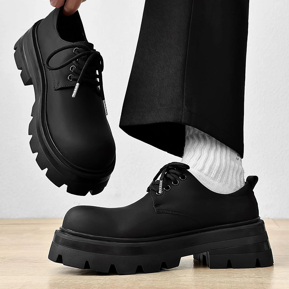 厚底德比鞋男英伦风圆头小众炭黑米奇鞋高级感通勤正装大头皮鞋潮