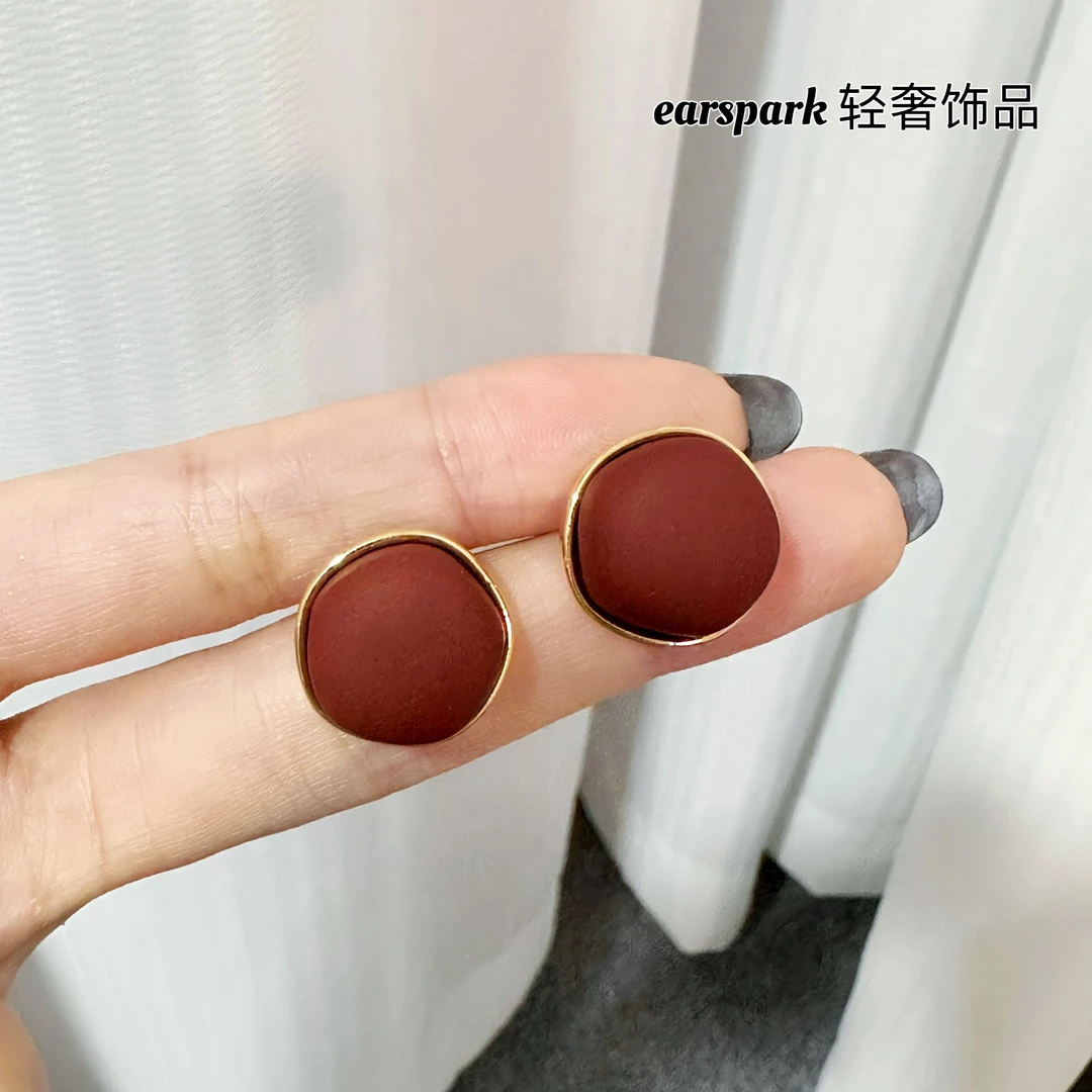 EarSpark 黄铜耳饰 红色耳钉树脂轻奢耳饰港风精致大气休闲百搭