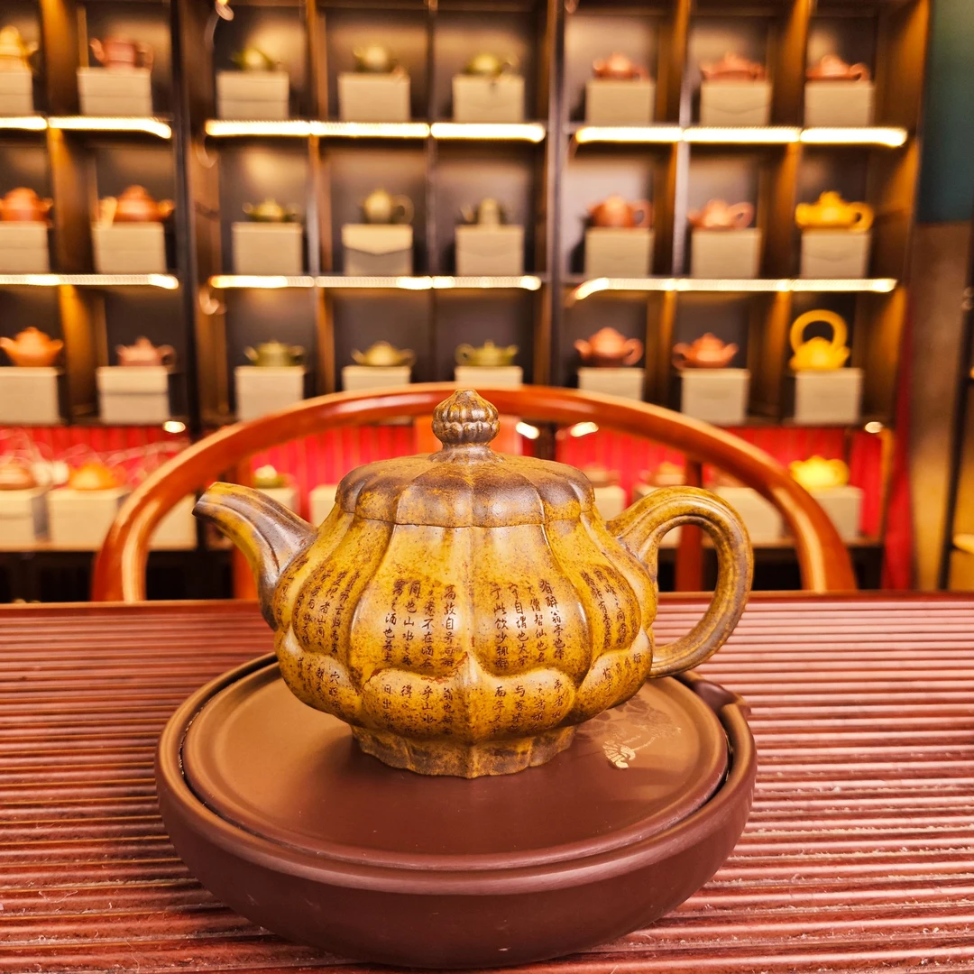 DT1151筋纹微刻掇只高温柴烧全手工紫砂壶