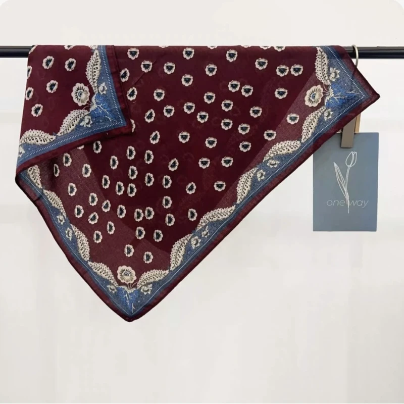 P9【酒红碎花】新款单面丝毛65*65精致小方巾