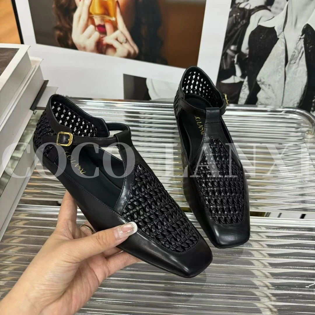 【COCO LANXI】时尚女士夏季黑色编织气质百搭小单鞋25DX331LX