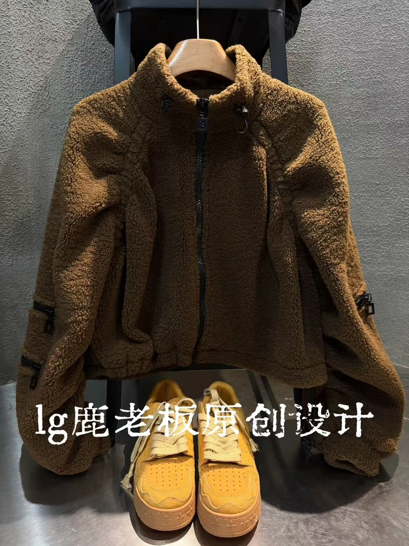 「鹿哥原创」极简风美式设计秋冬新款时尚休闲加绒外套宽松女