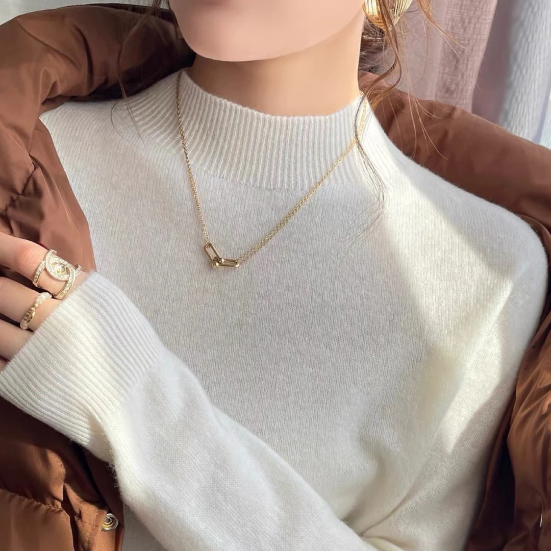 羊绒针织衫一体机半高领女秋冬无缝套头毛衣修身显瘦通勤风打底衫