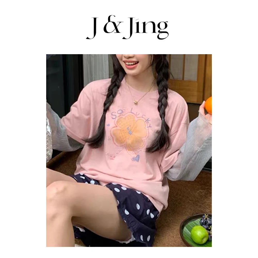 J&Jing-「花朵拼接长袖」-设计款百搭显瘦宽松长袖YG26160