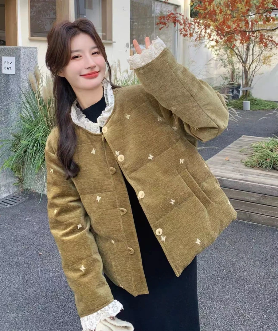 【加棉】绿蝴蝶--新中式加棉设计师高定轻奢宽松休闲复古圆领国潮