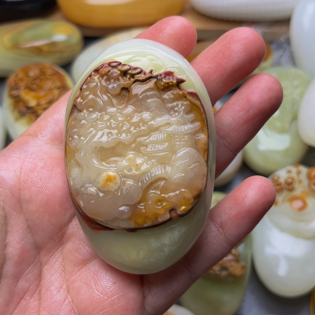 石材方解石手把件山水