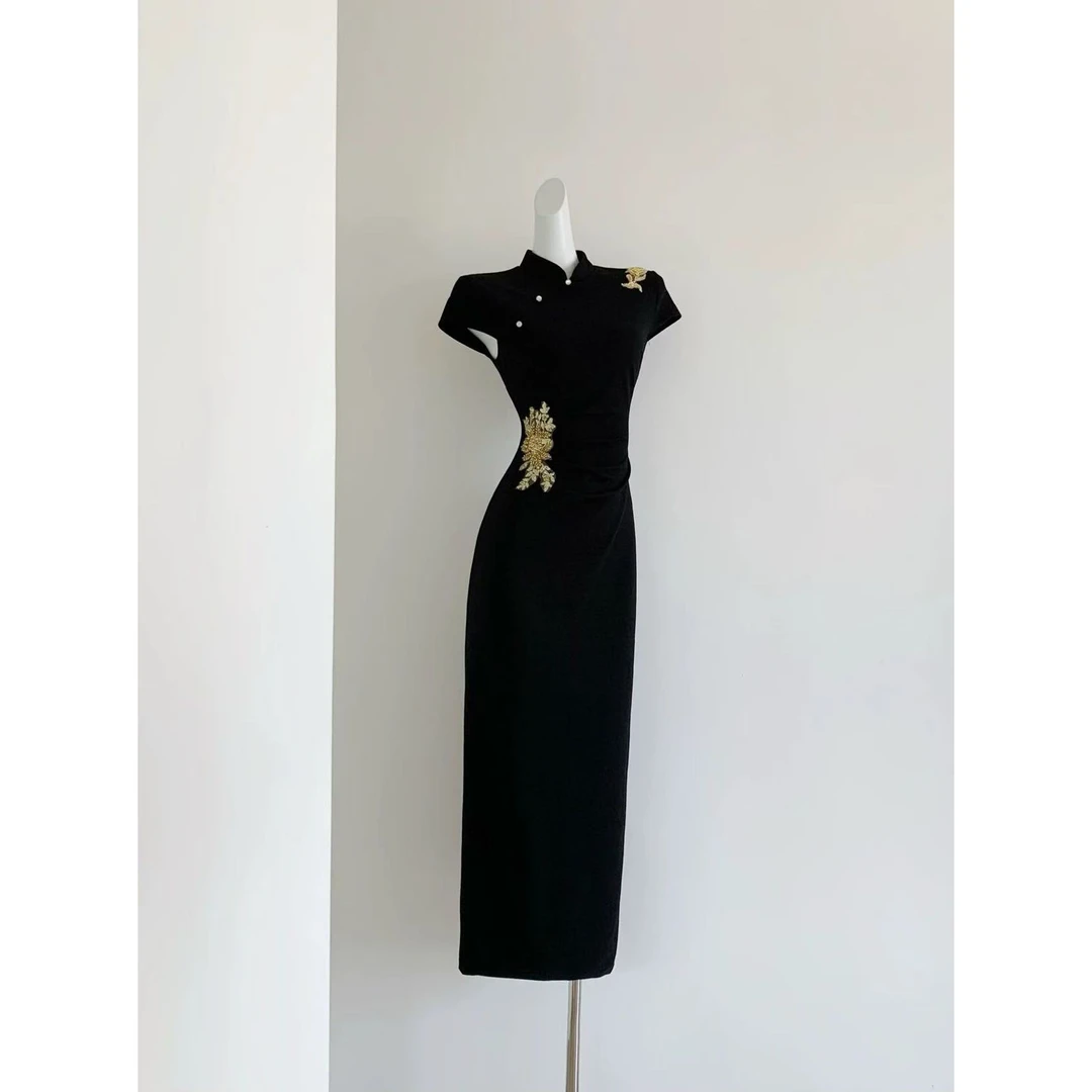 【墨夜金枝】旗袍裙春夏款新款气质复古中式中长款提花优雅高贵显瘦