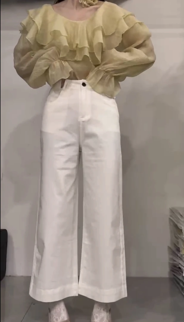 《秀秀精选》泓洛菲 9352九分卷边直筒裤