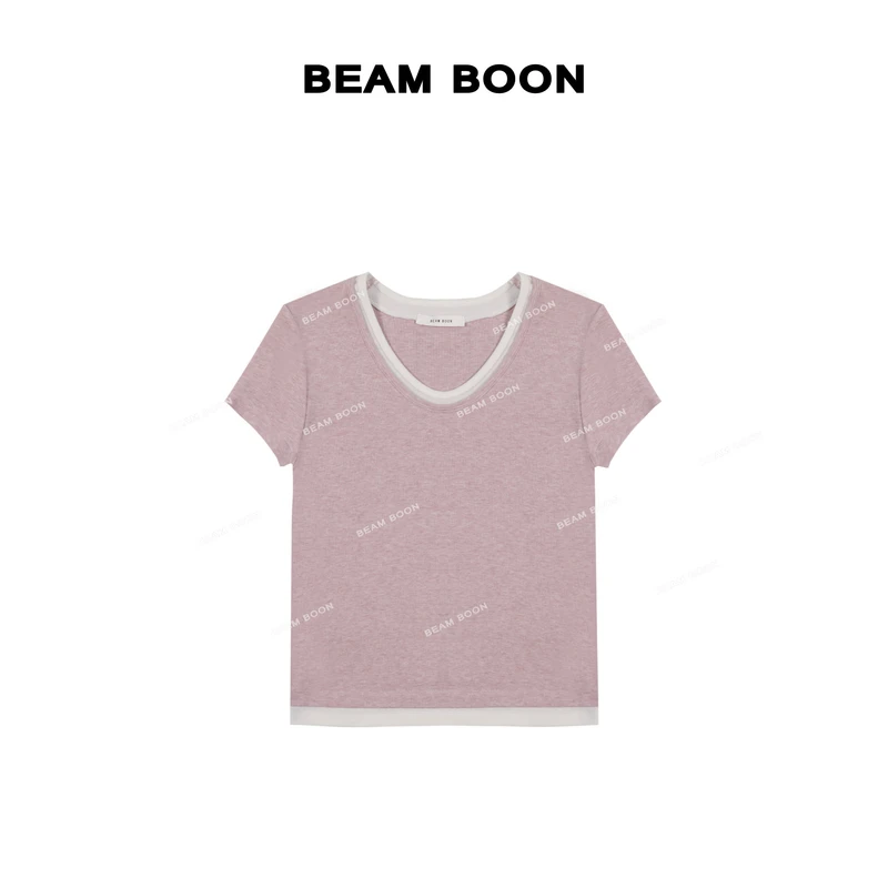 Beam Boon |【朗姆红茶】兰精莱赛尔澳毛混纺鹅蛋领撞色假两件半袖