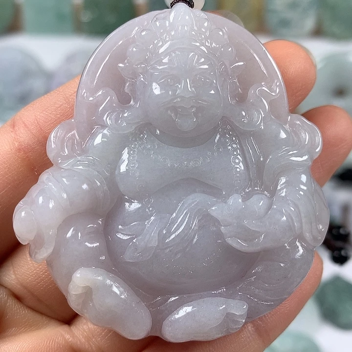 翡翠未镶嵌颈饰黄财神爷两面工艺福利