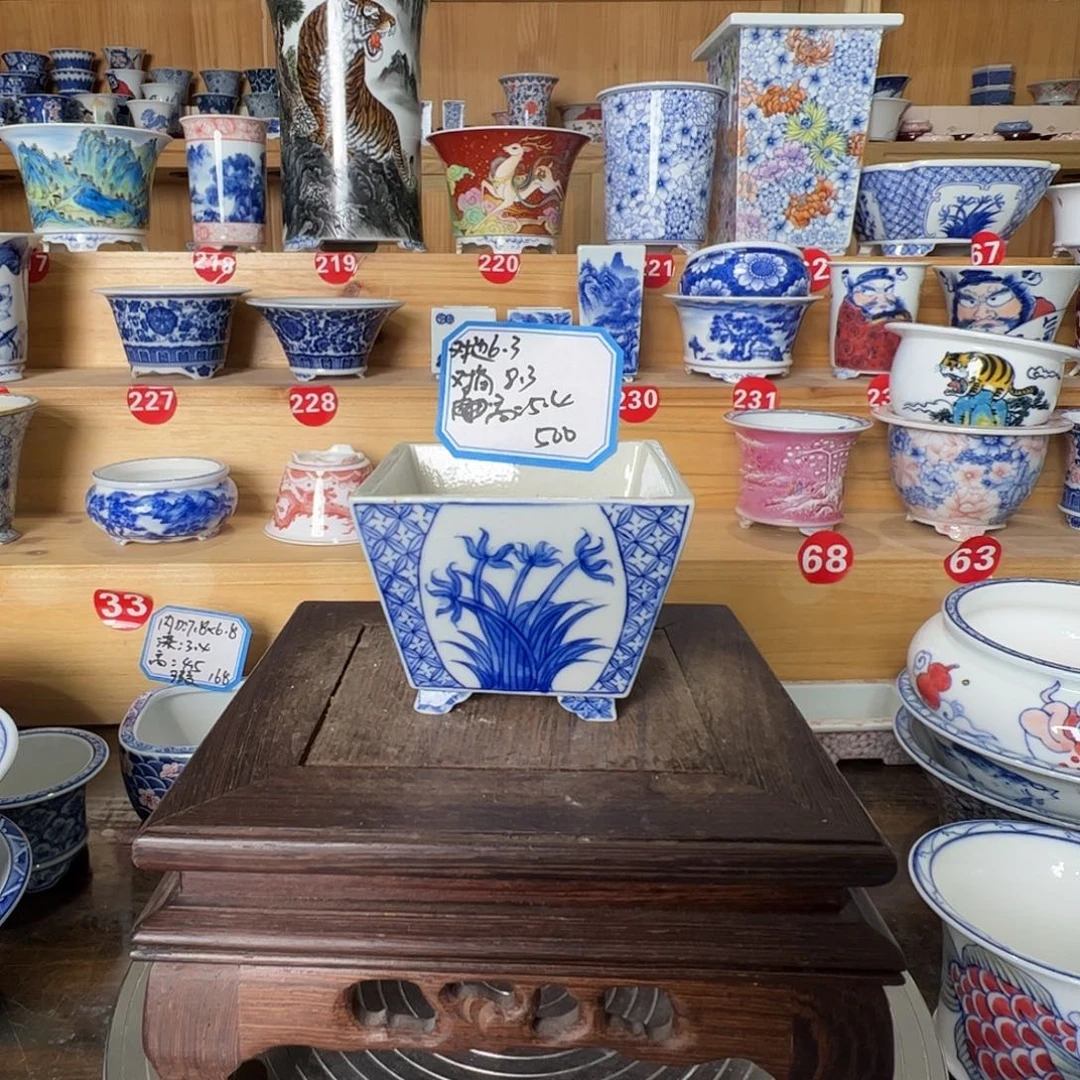 墨奈手绘陶瓷花盆内口高