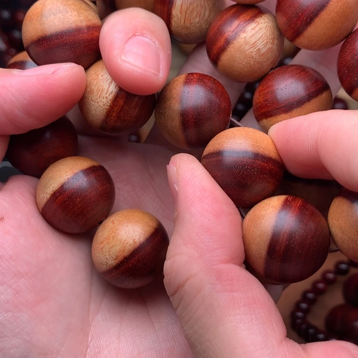 染料紫檀（血檀）手串/手链2.0横纹特色阴阳珠