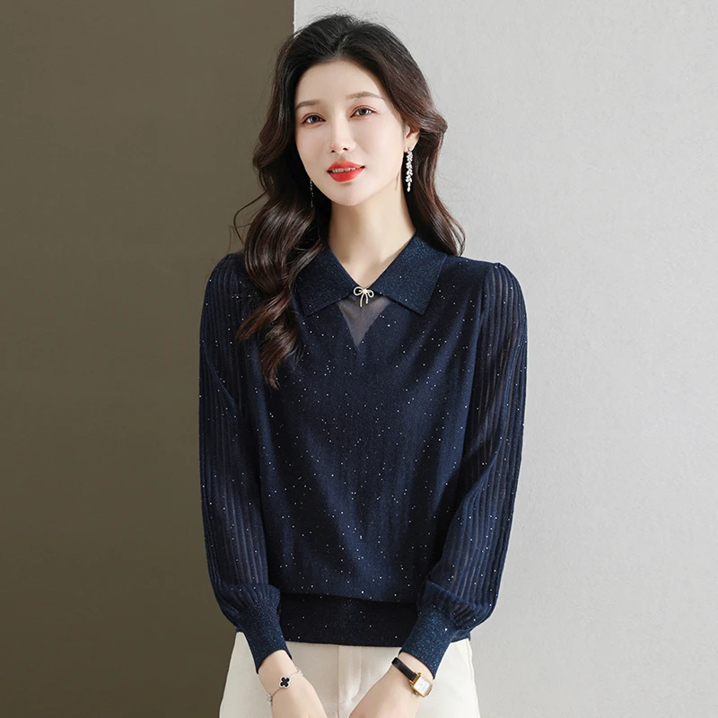 大码女装春秋2025新款冰丝针织衫上衣女遮肚子显瘦宽松毛衣打底衫