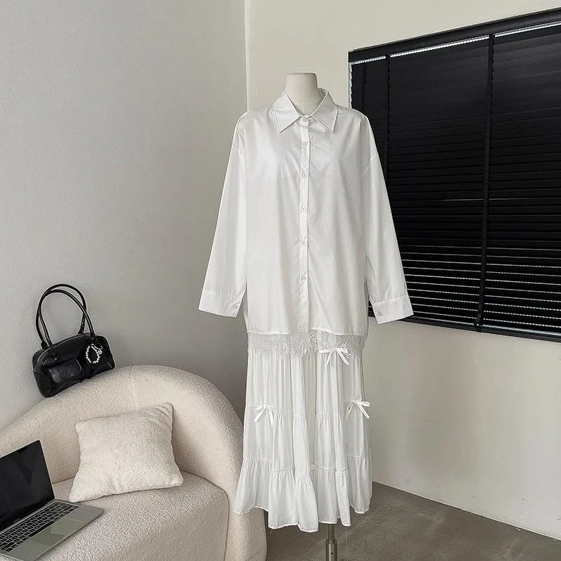 【冰岛慕斯】超绝甜美仙女蕾丝下摆蓝色衬衫显瘦衬衣韩版透气休闲