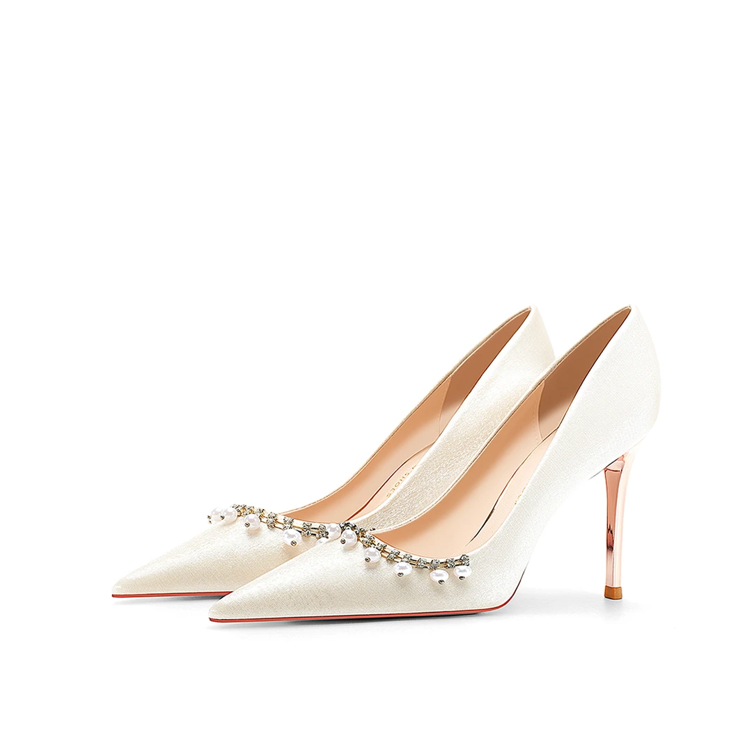 缎面婚鞋新娘鞋秀禾婚纱两穿高跟鞋2025春季新款伴娘鞋订婚鞋小众