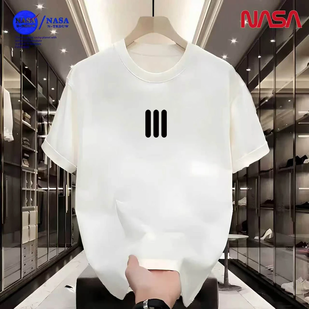 10-D16NASA联名重磅T恤男女同款时尚百搭圆领短袖【三竖】A-026