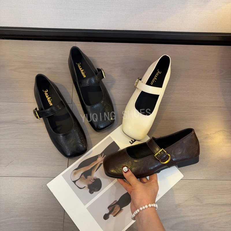 平底单鞋女2025新款百搭一字扣带复古晚晚风浅口通勤平跟玛丽珍鞋