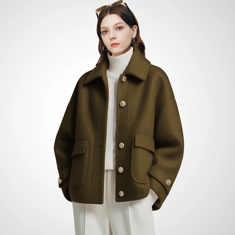 QOOEL轻奢通勤洋气毛呢外套女款2025秋冬新款超好看纯色气质夹克