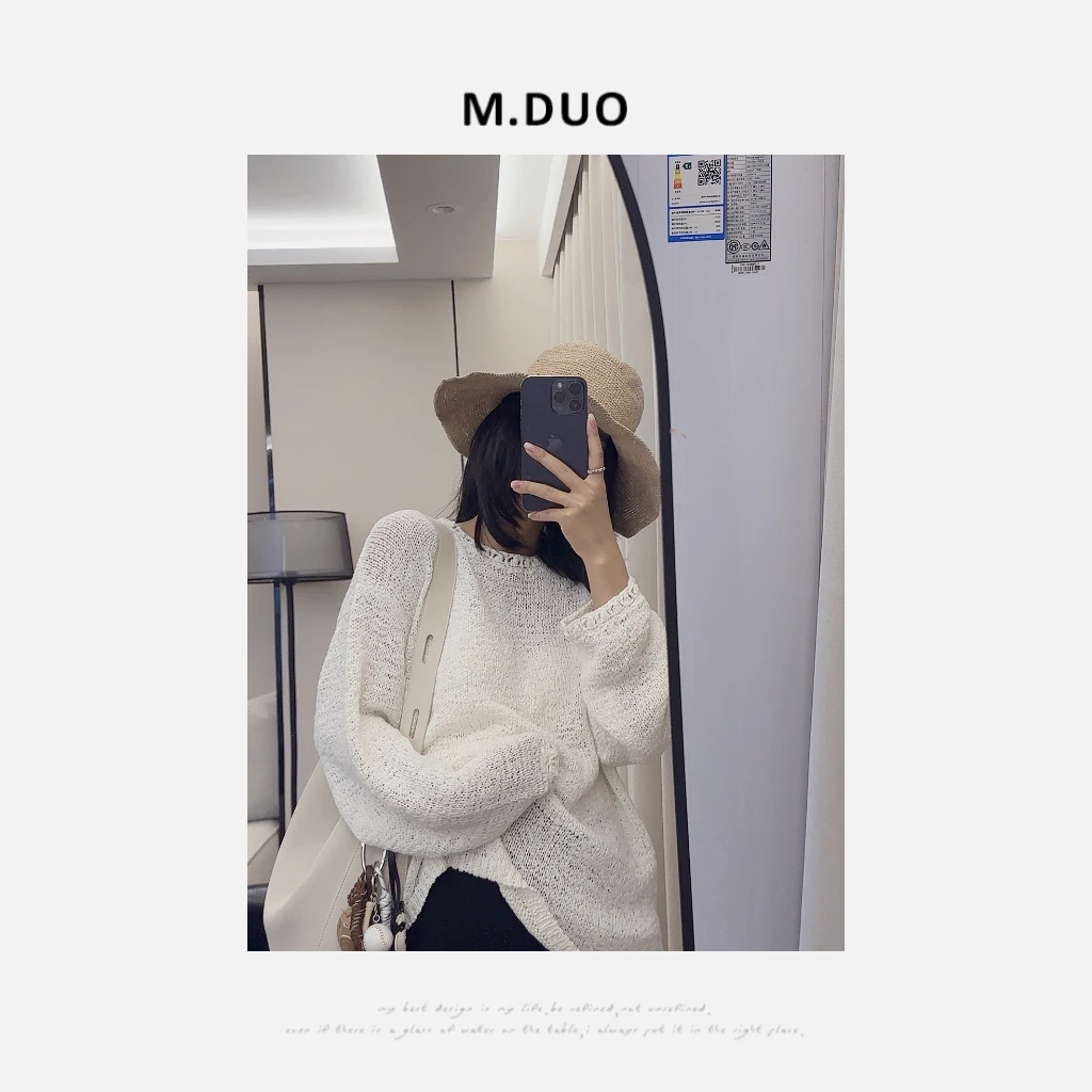 M.DUO 休闲百搭慵懒风时尚圆领宽松针织衫上衣3050