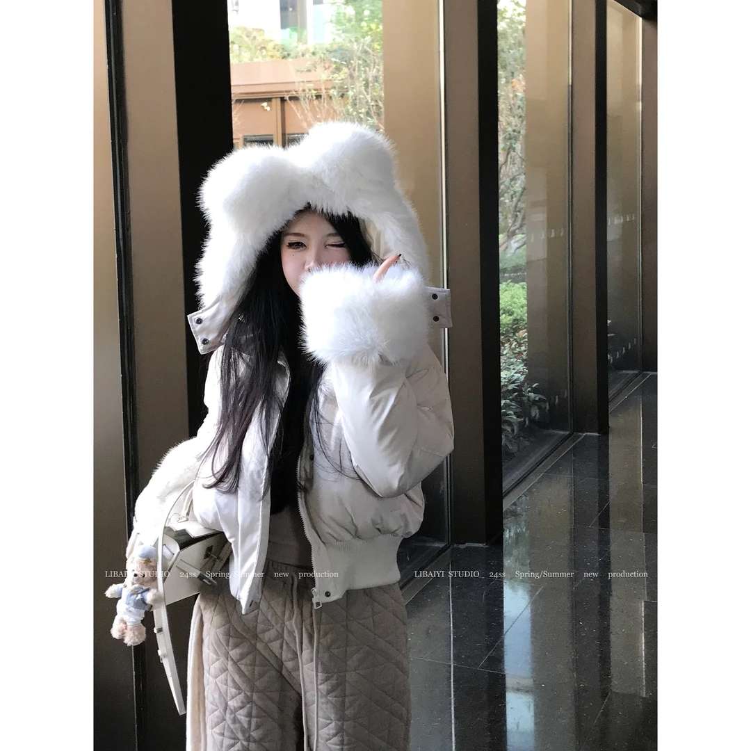 LIBAIYI 露思同款bear/可爱小熊耳朵超保暖白鸭绒羽绒服外套1353